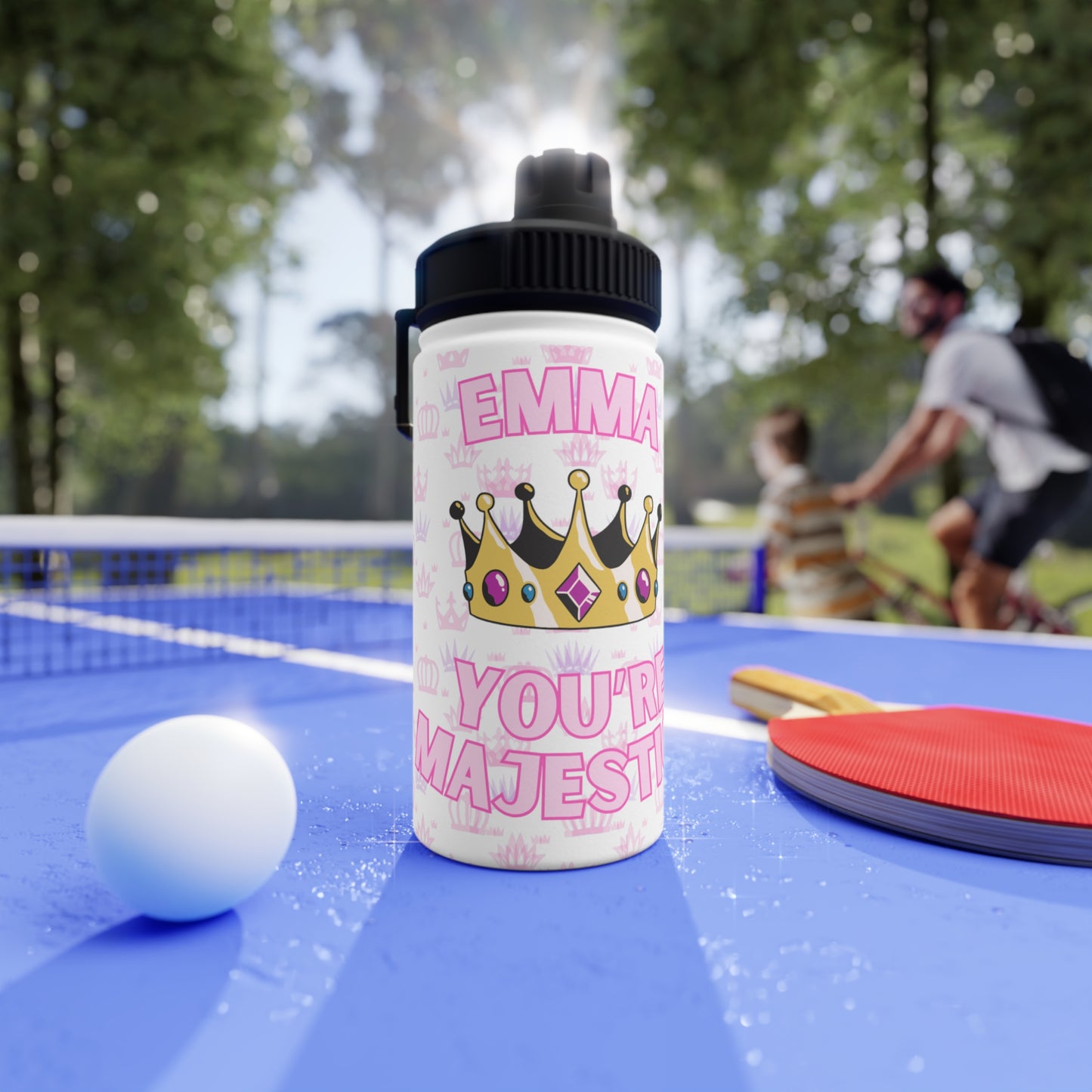 Personalized Majestic stainless steel water bottle, sports cap - Pink